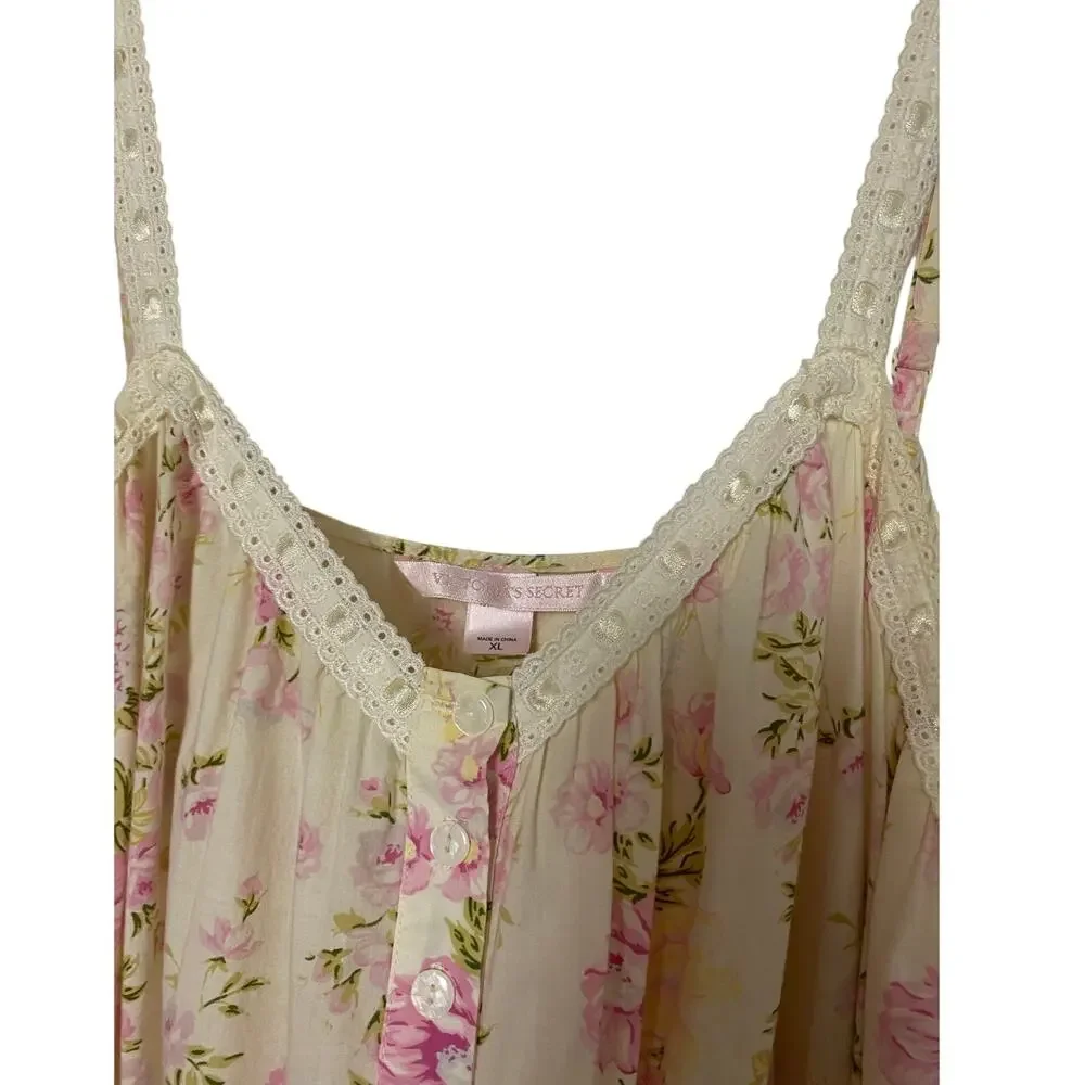 Y2K Victoria's Secret Cream / Pink Floral Slip / Nightgown - Picture 3 of 4
